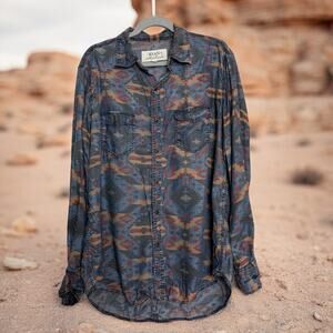 Ryan Michael Aztec print western pearl snap shirt LARGE cowboy ranch rodeo